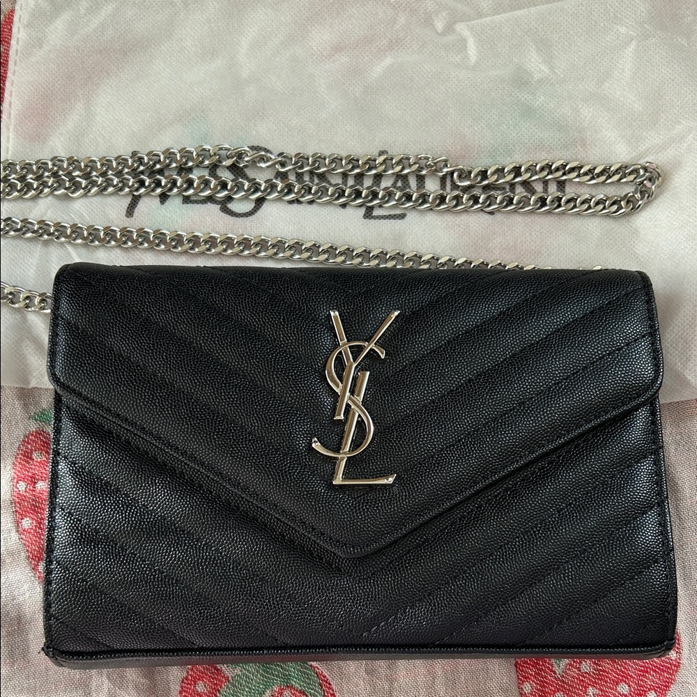Black Chevron Leather Clutch WOC Faux Fashion Bag